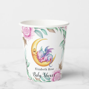 Gobelets En Papier Dragon rose mignon et Baby shower de fille de pivo