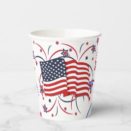Gobelets En Papier Drapeau américain et feux d'artifice