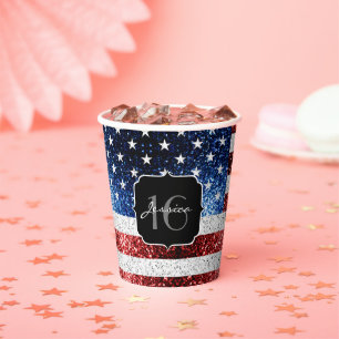 Gobelets En Papier Drapeau américain rouge blanc brillant parties sci
