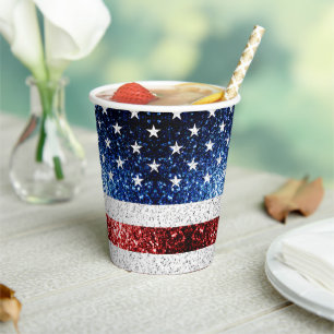 Gobelets En Papier drapeau américain rouge blanc brillant parties sci