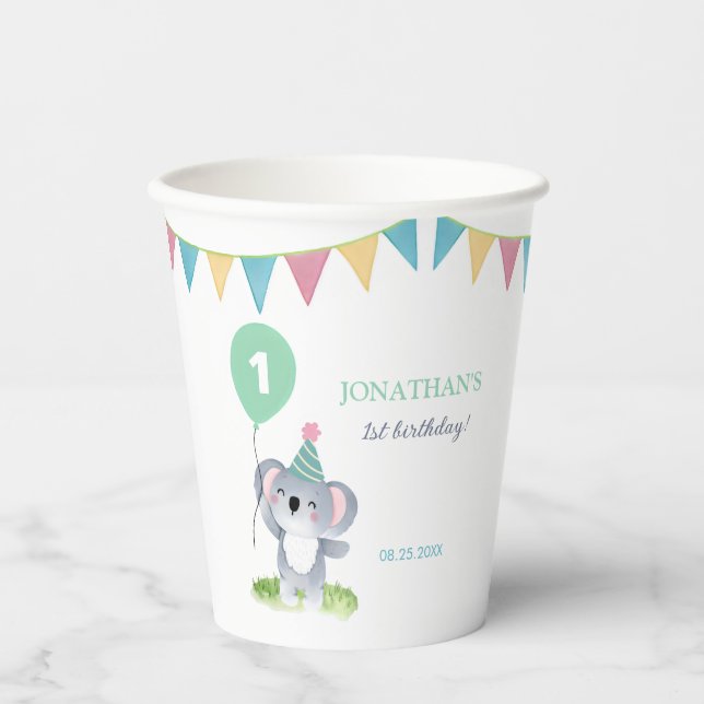 Gobelets En Papier Drapeau de fête de ballon de koala de bébé mignon  (Recto)