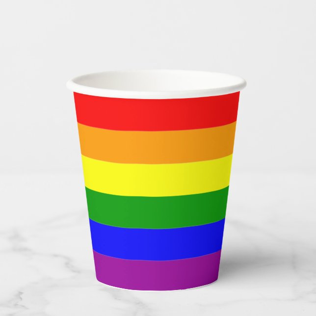 Gobelets En Papier Drapeau de fierté LGBTQAI+ Couleurs arc-en-ciel (Recto)