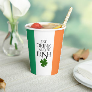 Gobelets En Papier Drapeau irlandais pour boire et être shamrock