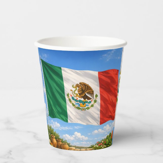 Gobelets En Papier Drapeau Mexicain  (Recto)