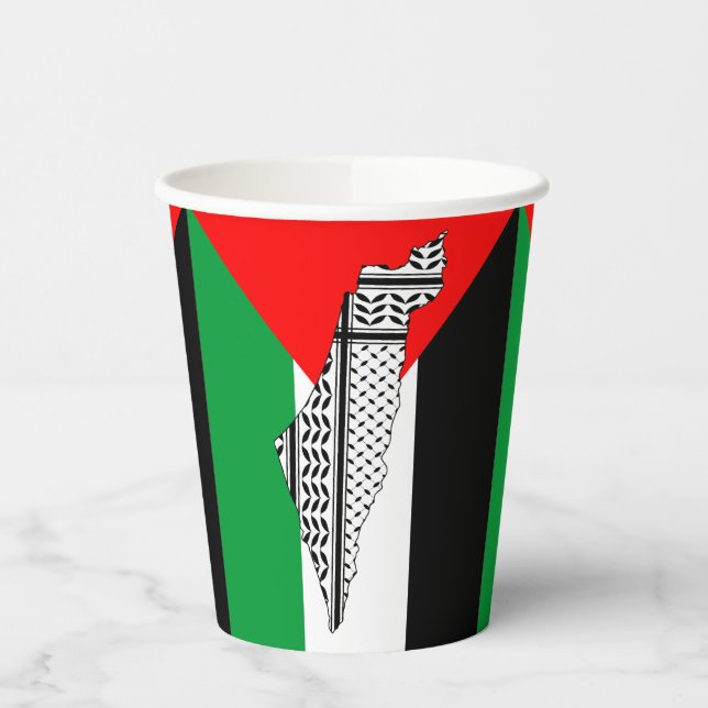Gobelets En Papier Drapeau palestinien et carte avec Motif Keffiyeg (Gauche)