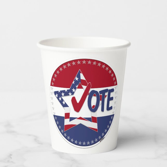 Gobelets En Papier Drapeau USA 2024 Étoile Vote Coche (Verso)