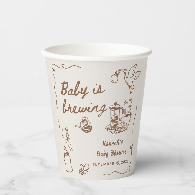 Gobelets En Papier Drawn Coffee Baby is Brewing Baby Shower (Recto)