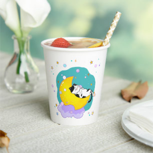 Gobelets En Papier "Dream Big" Cat Sleep on Moon Inspirational Citati