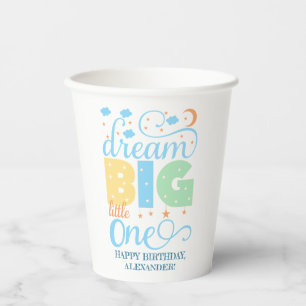 Gobelets En Papier Dream Big Little One Blue Baby Boy 1er anniversair