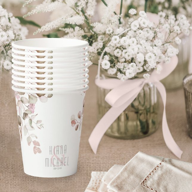 Gobelets En Papier Dreamy Foliage Mariage V1 Blush Pink ID817 (Créateur téléchargé)
