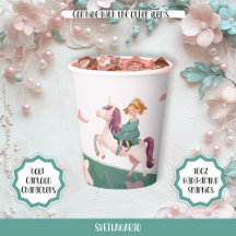 Dreamy Princess Riding Unicorn Paper Cup
