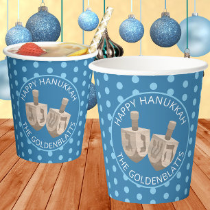 Gobelets En Papier Dreidel Rustic Oak Cute Polka Dot Party Hanoukka