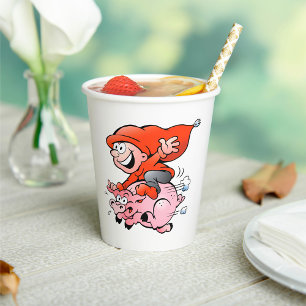 Gobelets En Papier Drôle Cartoon Gnome équitation Flying Pig