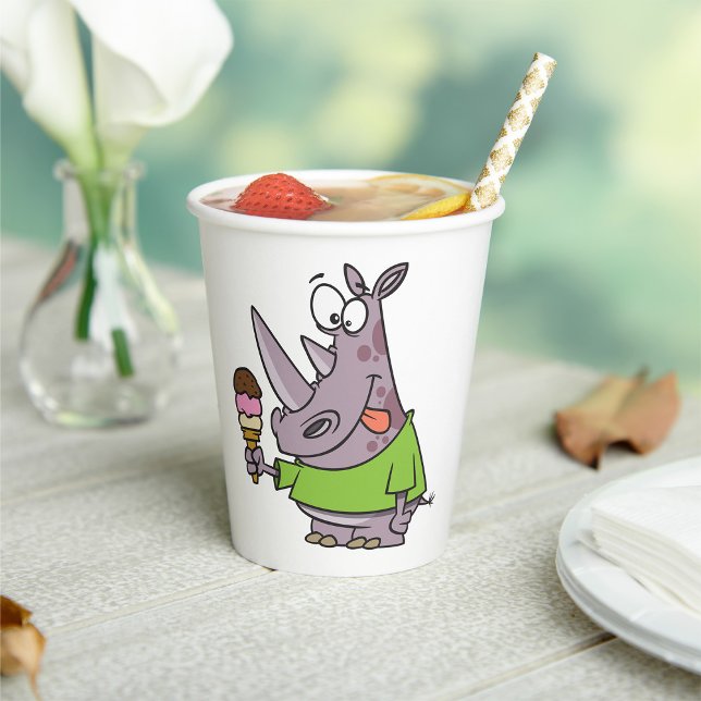 Gobelets En Papier Drôle Cartoon Rhino Manger de la crème glacée mign (Créateur téléchargé)