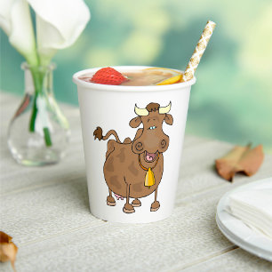 Gobelets En Papier Drôle Cartoon Vache Brown avec Bell Animal de ferm