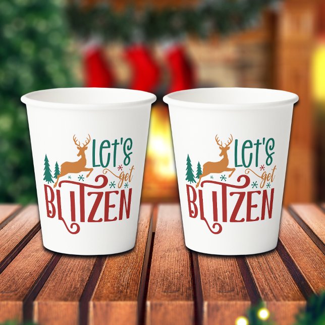 Gobelets En Papier Drôle de Renne Blitzen (Créateur téléchargé)