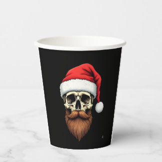 Gobelets En Papier Drôle de visage de crâne de Santa hipster avec cha
