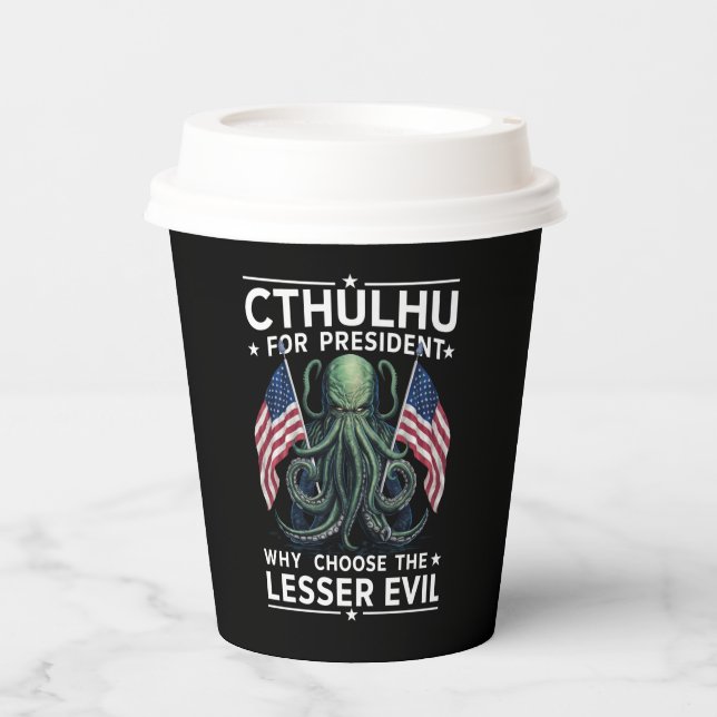 Gobelets En Papier Drôle d'élection 2024 Cthulhu pour président  (Recto)