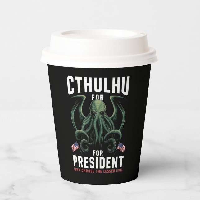 Gobelets En Papier Drôle d'élection 2024 Cthulhu pour Président  (Recto)
