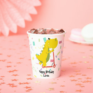 Gobelets En Papier Drôle dinosaure Scooter jouet anniversaire garçon