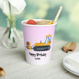 Gobelets En Papier Drôle dinosaure tracteur garçon Retour à l'école A