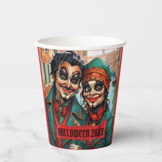 Gobelets En Papier Drôle Halloween maquillage Couple caricature face