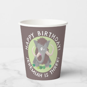 Gobelets En Papier Drôle mammouth laineux dessin animé anniversaire p
