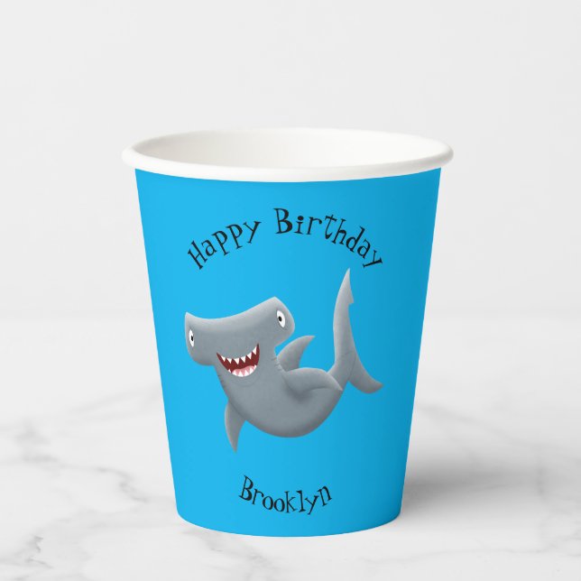 Gobelets En Papier Drôle mignon requin marteau dessin animé (Recto)