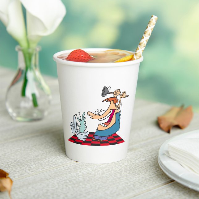 Gobelets En Papier Drôle Plomber Débloquant Une Toilette (Créateur téléchargé)