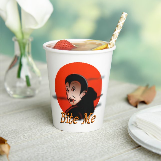 Gobelets En Papier Drôle Sarcastique Halloween Vampire Dit Bite Me (Insitu)