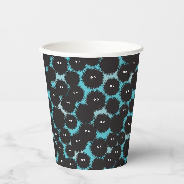 Gobelets En Papier Drôles de monstres noirs duveteux  (Recto)