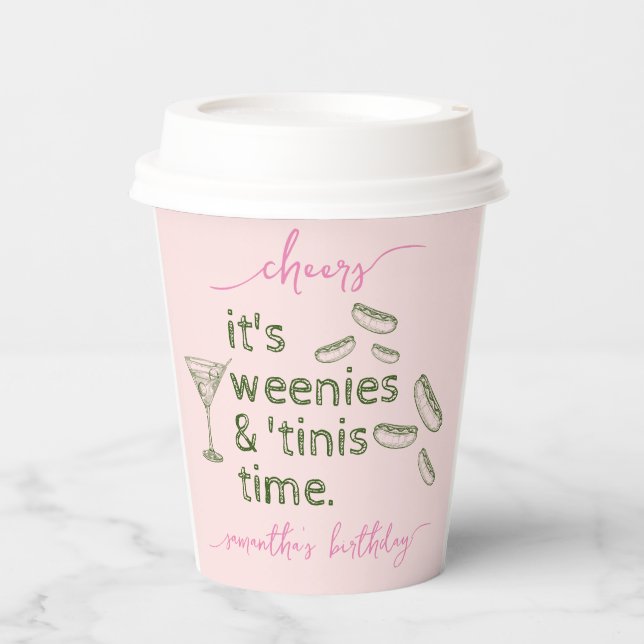 Gobelets En Papier Drôles Weenies Roses et Tinis Martini Fête d'anniv (Recto)