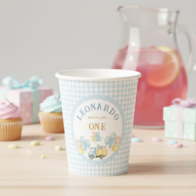 Gobelets En Papier Dump Truck First Birthday Boy (Créateur téléchargé)