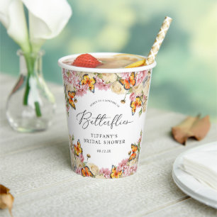 Gobelets En Papier Durée de vie des papillons Pivoines Fête de mariag
