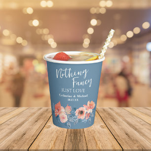 Gobelets En Papier Dusty Blue & Coral Rose Aquarelle Mariage Floral