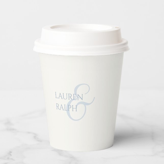 Gobelets En Papier Dusty Blue & Ivory Couple Monogramme (Recto)