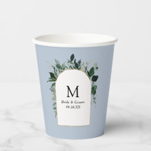 Gobelets En Papier Dusty Blue Moderne Botanique monogrammed mariage