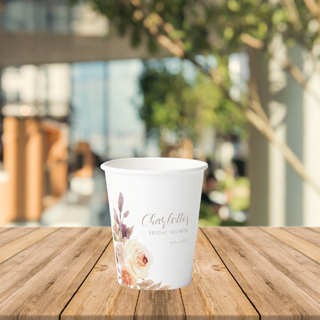 Gobelets En Papier Dusty Orange Fall Fête des mariées florale (Créateur téléchargé)