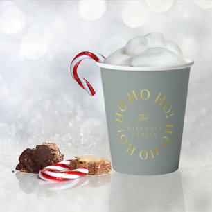 Gobelets En Papier Earthy Green Gold Noël Ho Ho Ho ID1009