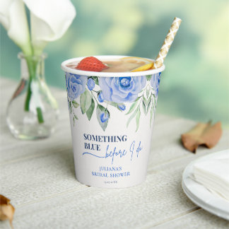 Gobelets En Papier Eau de Roses Bleues Aquarelle Quelque Chose de Ble