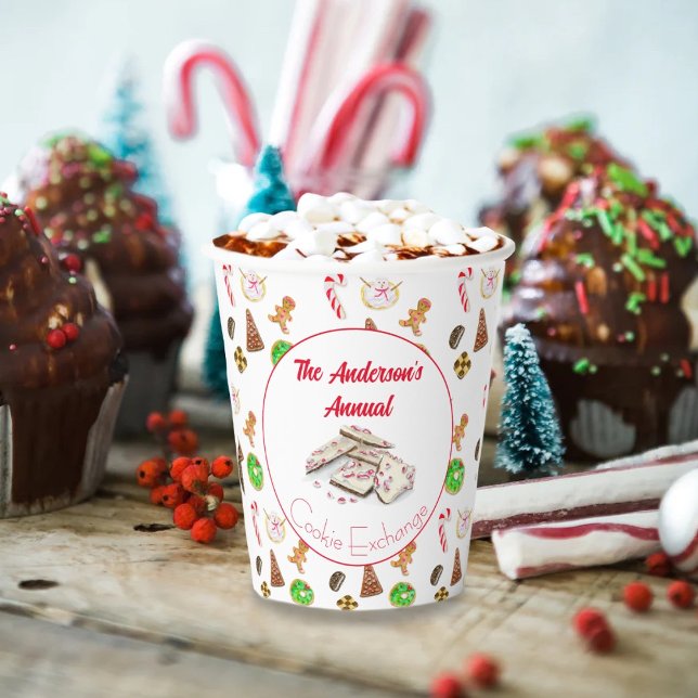 Gobelets En Papier Échange de cookies de Noël aquarelle (Créateur téléchargé)