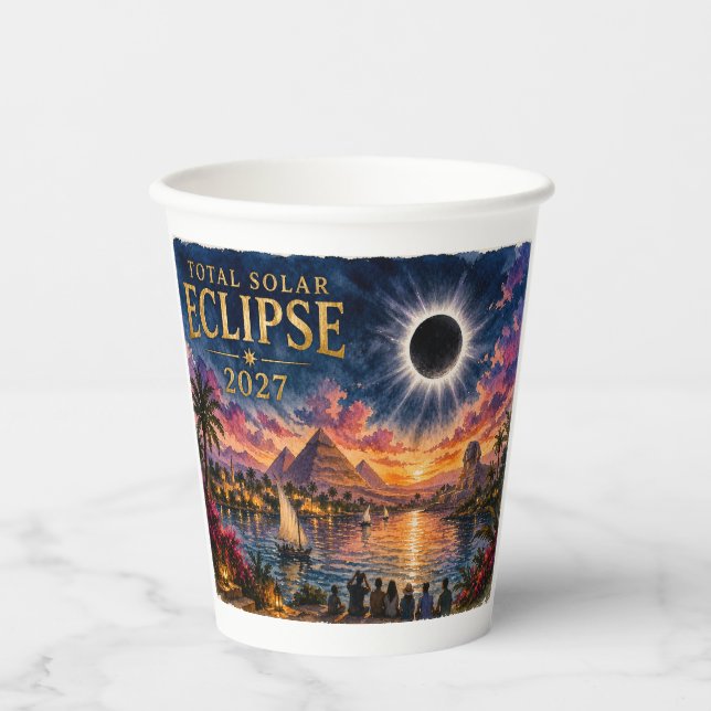 Gobelets En Papier Éclipse solaire totale de 2027 en Égypte (Recto)