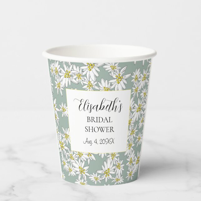 Gobelets En Papier Edelweiss Illustration Personnalisée Aquarelle (Recto)