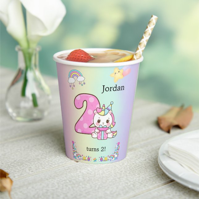 Gobelets En Papier Editable Kids Birthday Party Paper Cup Cute Unicor (Insitu)