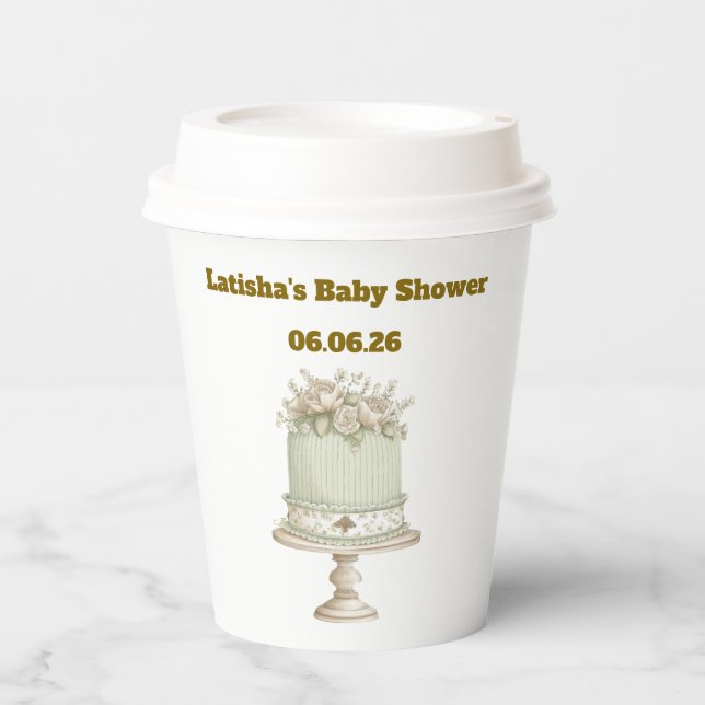 Gobelets En Papier Editable Vintage Neutral Baby Shower  (Recto)
