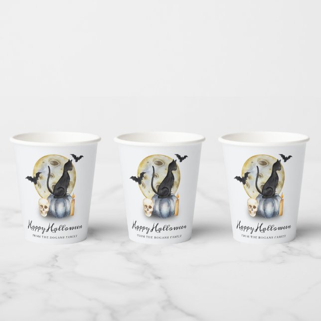 Gobelets En Papier Éffrayant Citrouille de chats Halloween (Multi)