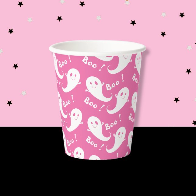 Gobelets En Papier Éffrayant Ghost Motif Halloween Tasse en papier ro (Spooky Cute Ghost Pattern Pink Halloween Paper Cup .)