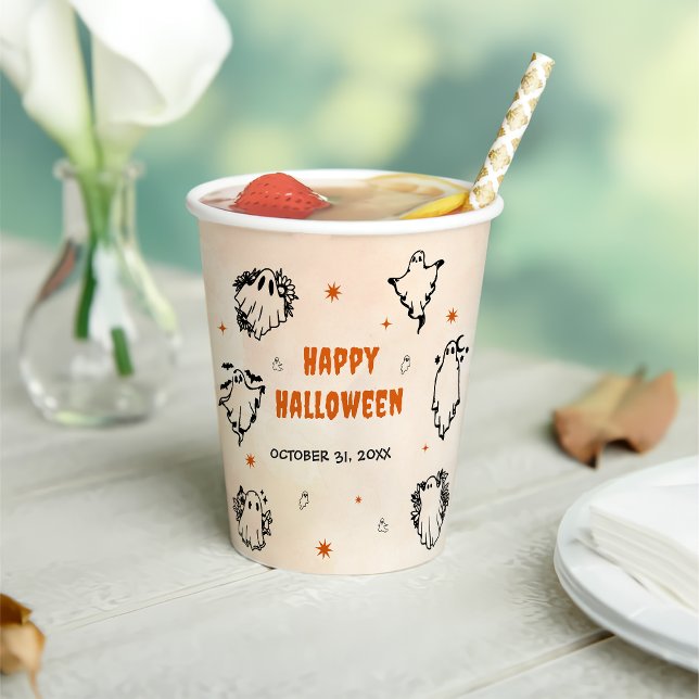 Gobelets En Papier Éffrayant Halloween mignon fantôme (Créateur téléchargé)