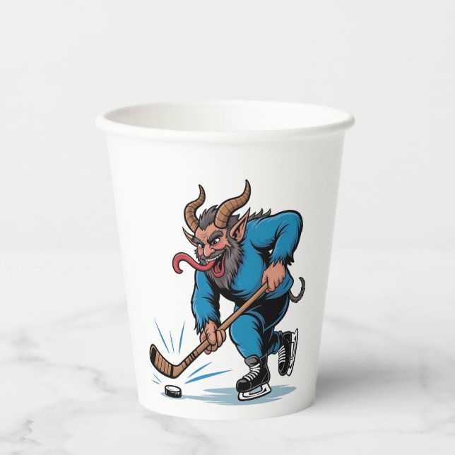 Gobelets En Papier Éffrayant Krampus Jouer au hockey sur glace Noël (Recto)