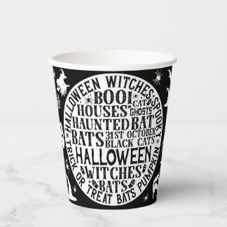 Gobelets En Papier Éffrayant Word Art noir et blanc Halloween